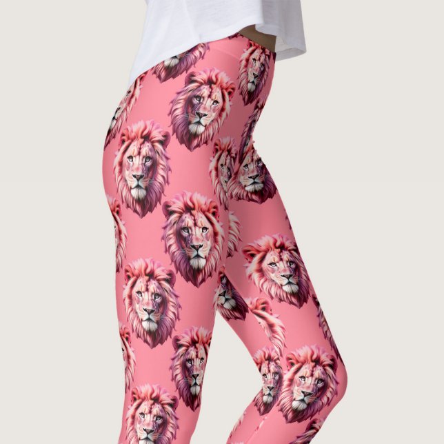 Rosa Lejonhuvud Djurmönsterdesign Rosa  Leggings (Skapare uppladdad)