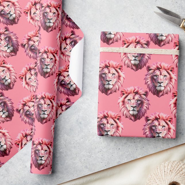 Rosa Lejonhuvud Djurmönsterdesign Rosa  Presentpapper (Skapare uppladdad)