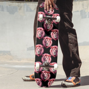 Rosa Lejonhuvud Djurmönsterdesign - Svart Mini Skateboard Bräda 18,5 Cm