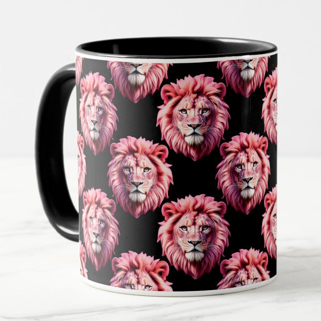 Rosa Lejonhuvud Djurmönsterdesign - Svart Mugg (Skapare uppladdad)