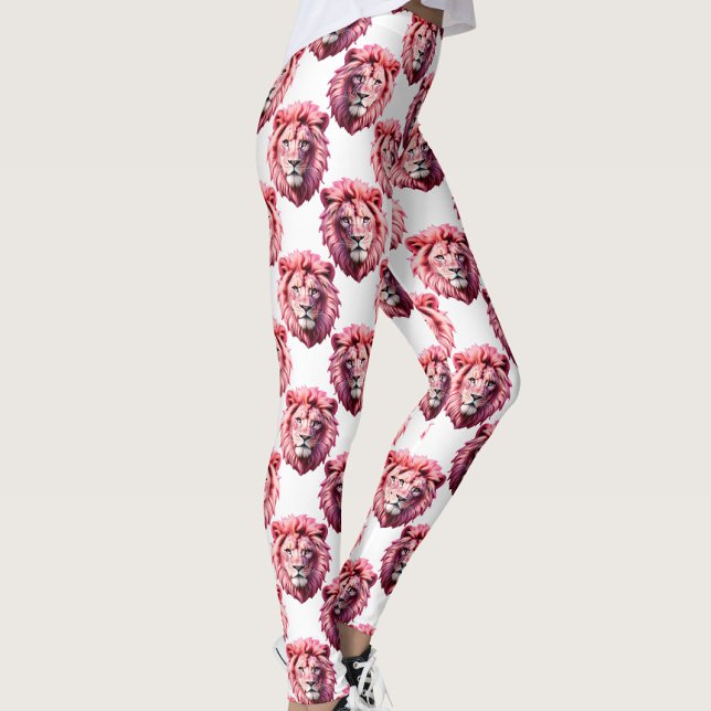 Rosa Lejonhuvud Djurmönsterdesign Vit  Leggings (Skapare uppladdad)
