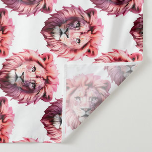 Rosa Lejonhuvud Djurmönsterdesign Vit  Tyg