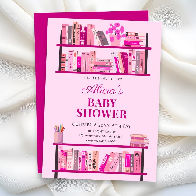 Rosa lekfulla böcker baby shower inbjudningar (Skapare uppladdad)