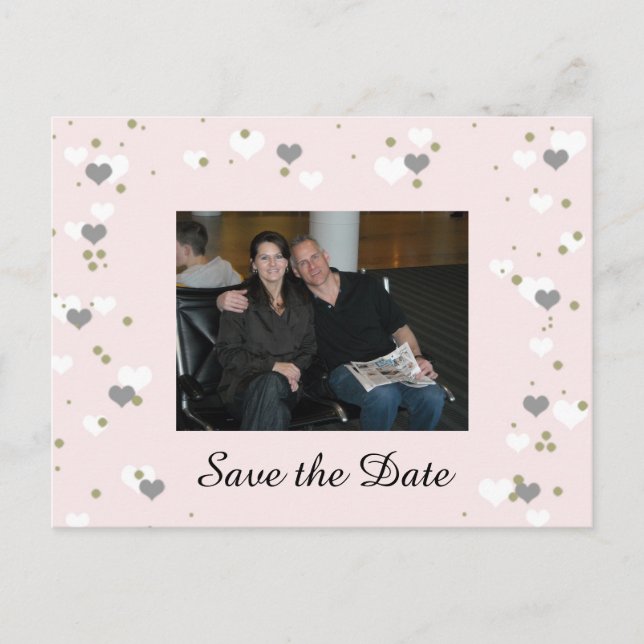 Rosa lekfulla hjärtan Save the Date Meddelande Vykort (Framsida)