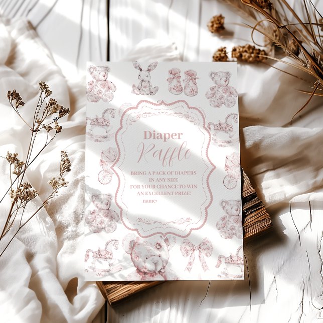 Rosa Leksak Toile De Jouy Baby Shower Diapper Raff Tilläggskort (Skapare uppladdad)