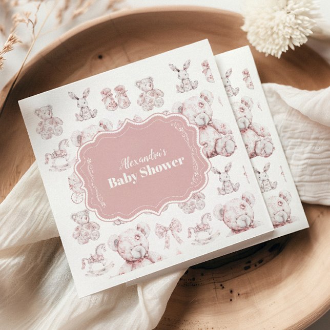 Rosa Leksak Toile De Jouy Baby Shower Pappersservett (Skapare uppladdad)