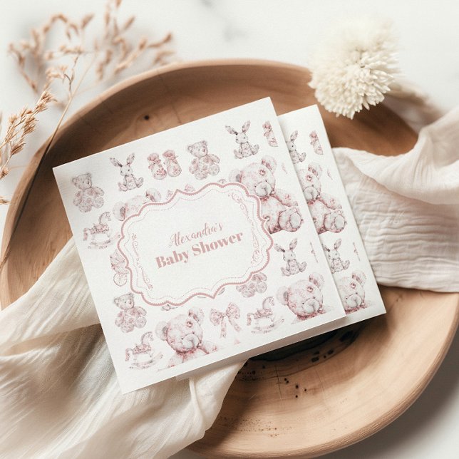 Rosa Leksak Toile De Jouy Baby Shower Pappersservett (Skapare uppladdad)