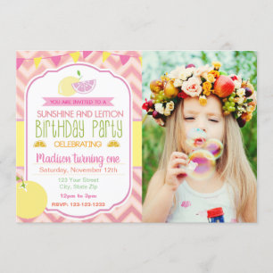 Rosa Lemon Birthday bjudande in till bild Inbjudningar