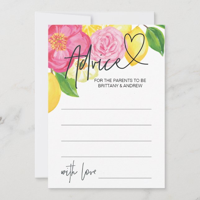 Rosa Lemon Blommigt Baby Shower-spelkort Inbjudningar (Framsida)