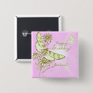 Rosa Lemon LIme Butterfly Butterfly Button Knapp