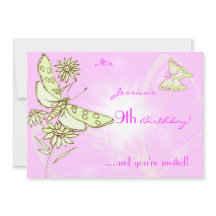 Rosa Lemon LIme Butterfly-inbjudningskort