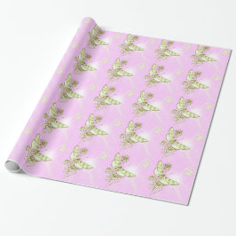Rosa Lemon Lime Butterfly Wrapping Papper Presentpapper