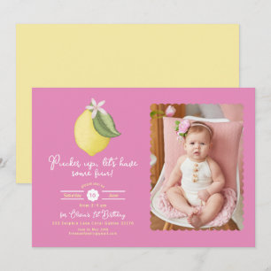 Rosa Lemon Photo Birthday-inbjudan Inbjudningar