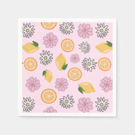 Rosa Lemon Summer Blommigt Napkins Pappersservett