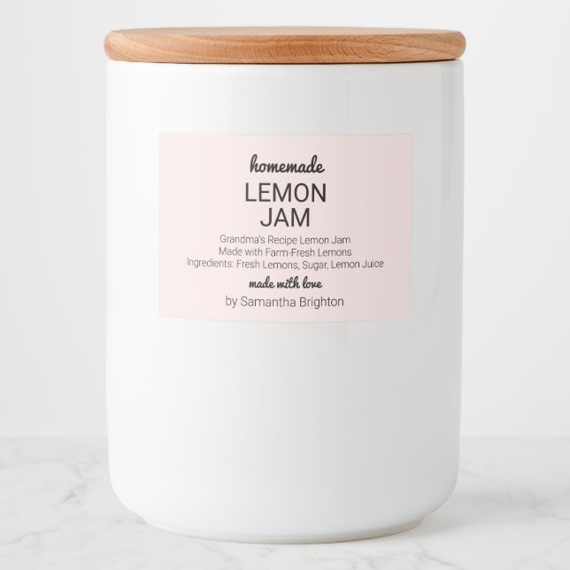 Rosa Lemon Sylt Kitchen Pantry Mason Burk Canning Mat Etiketter (Framsida)