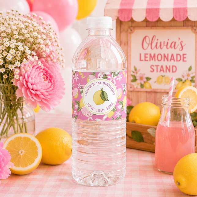 Rosa lemonad-födelsedagsvattenflasketikett vattenflaskor etikett (Water bottle label)