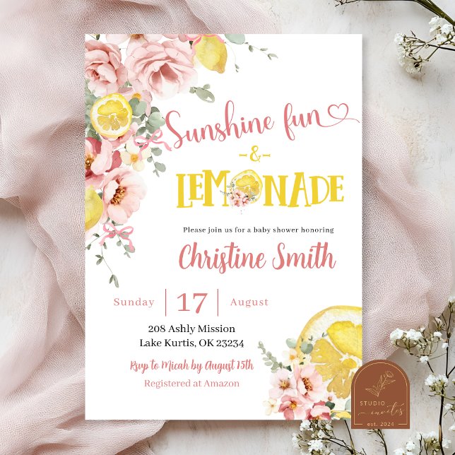 Rosa lemonad och rosett baby shower inbjudan (Skapare uppladdad)