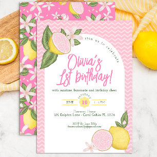 Rosa Lemonade 1:a födelsedag Party Inbjudan