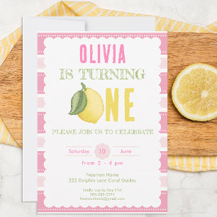 Rosa Lemonade 1:a födelsedagsinbjudan Inbjudningar