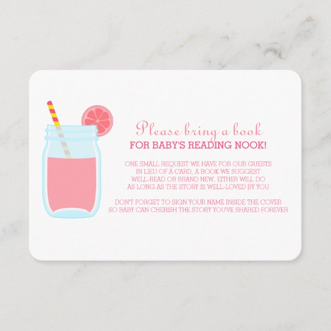 Rosa Lemonade Baby Shower Bok Request-hölje Tilläggskort (Framsida)