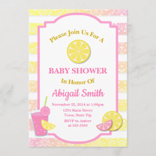Rosa Lemonade Baby Shower-inbjudan Lemon Girl Inbjudningar