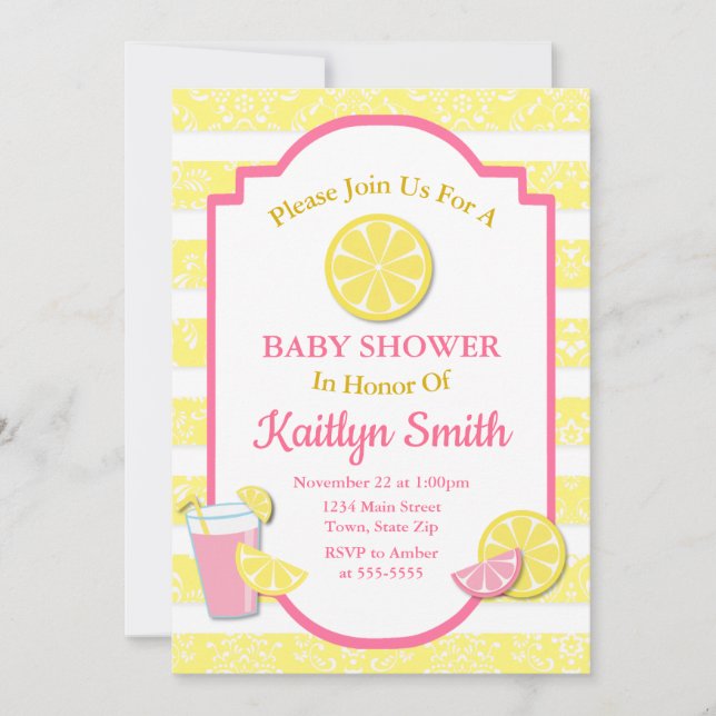 Rosa Lemonade Baby Shower-inbjudan Lemon Inbjudningar (Framsida)