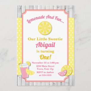 Rosa Lemonade Birthday bjudande, Lemonade Party Inbjudningar