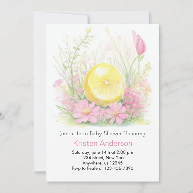 Rosa Lemonade Blissful Girl Baby Shower Inbjudningar (Framsida)