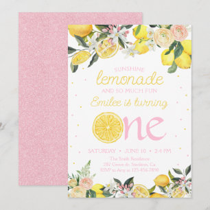 Rosa Lemonade Blommigt Första födelsedagen Sunshin Inbjudningar