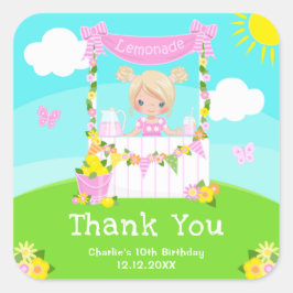 Rosa Lemonade Blonde Hair Girl Birthday Tack Fyrkantigt Klistermärke