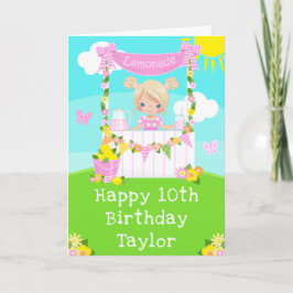 Rosa Lemonade Blonde Hair Girl Grattis på födelsed Kort