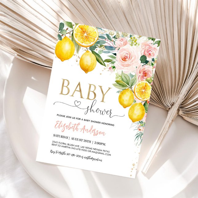 Rosa Lemonade Citrus Blommigt Baby Shower Inbjudningar (Skapare uppladdad)