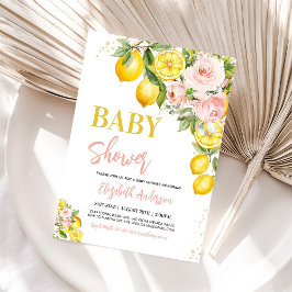 Rosa Lemonade Citrus Blommigt Baby Shower Inbjudningar