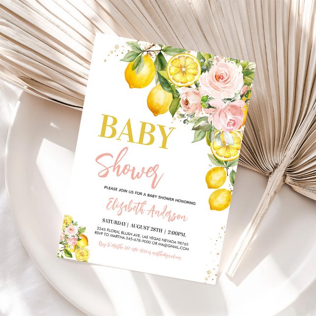 Rosa Lemonade Citrus Blommigt Baby Shower Inbjudningar (Skapare uppladdad)