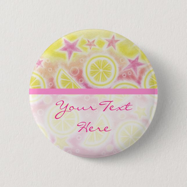 Rosa Lemonade 'Din text'-knappmärke rand Knapp (Framsida)