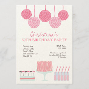 Rosa Lemonade Girls Party ruffle Cake Inbjudan