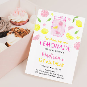 Rosa Lemonade Lemon Birthday Inbjudningar