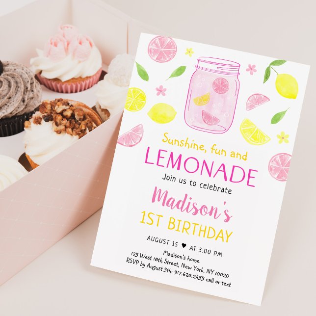 Rosa Lemonade Lemon Birthday Inbjudningar (Skapare uppladdad)