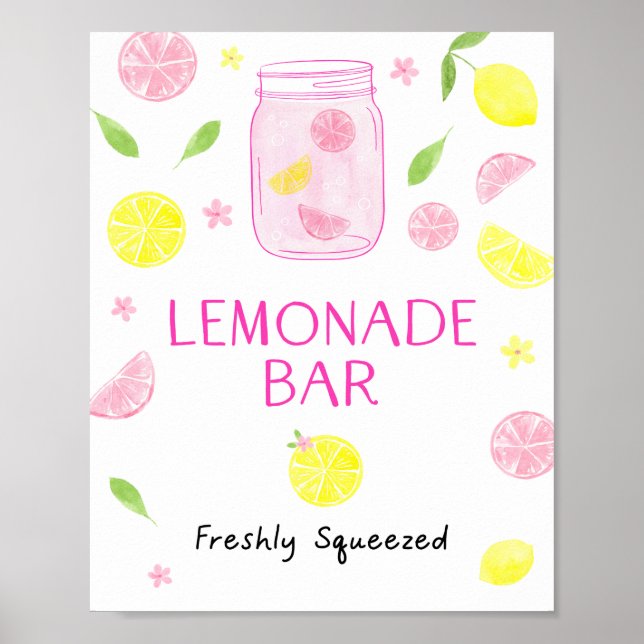 Rosa Lemonade Lemon Birthday Poster (Framsidan)