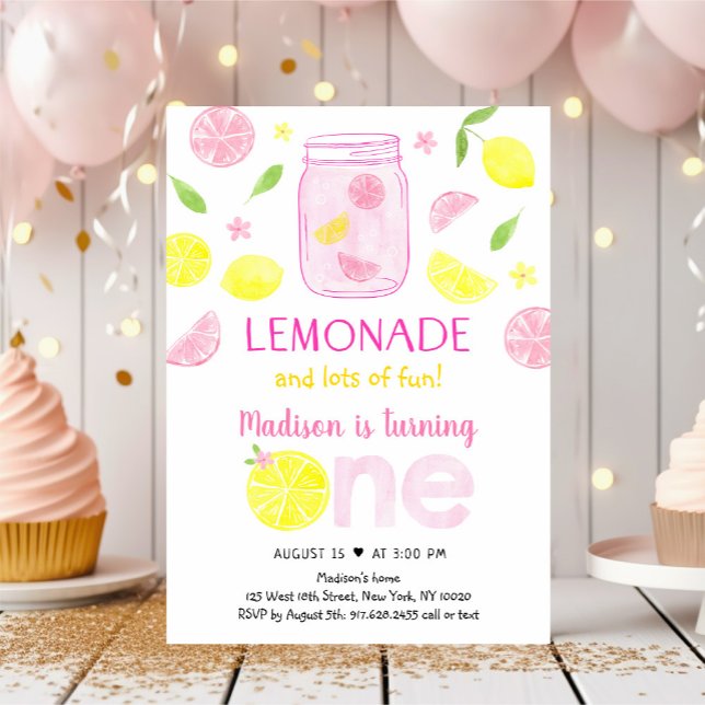 Rosa Lemonade Lemon Första födelsedag Inbjudningar (Skapare uppladdad)