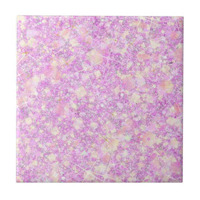 Rosa Lemonade Magenta Färg Solid Faux Glitter Kakelplatta (Framsidan)