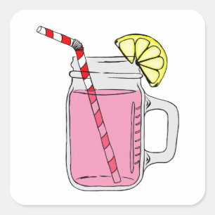 Rosa Lemonade Mason Burk Fyrkantigt Klistermärke