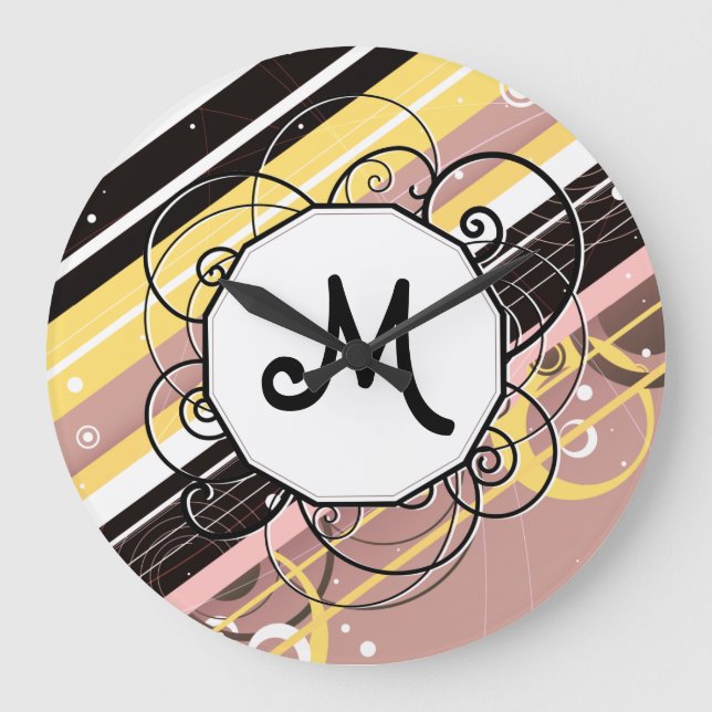 Rosa Lemonade Modern Retro Rand med Monogram Stor Klocka (Framsida)
