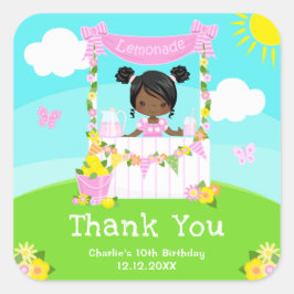 Rosa Lemonade Mörk Skin Girl Birthday Tack Fyrkantigt Klistermärke