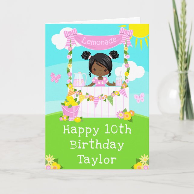 Rosa Lemonade Mörk Skin Girl Grattis på födelsedag Kort (Framsida)