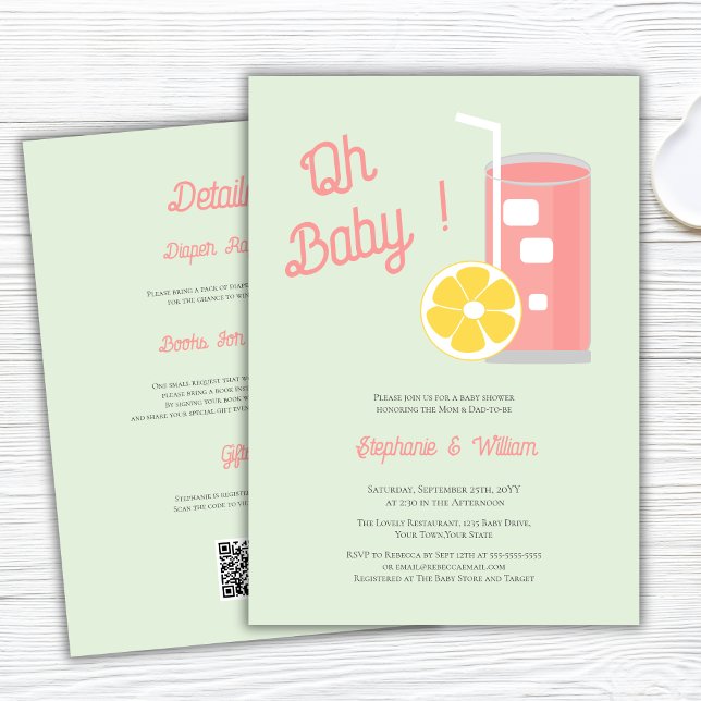 Rosa Lemonade Oh Baby Shower Modern QR-kod Inbjudningar (Skapare uppladdad)