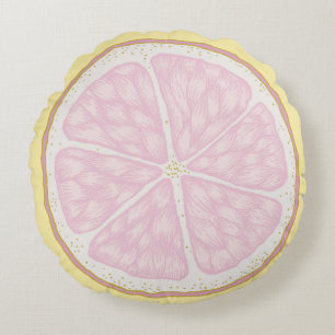 Rosa Lemonade Pastel Sliced Lemon Rund Kudde