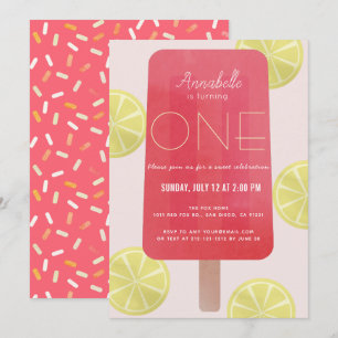 Rosa Lemonade Popsicle Girl 1st Birthday Inbjudningar