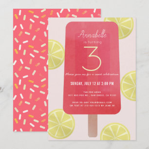 Rosa Lemonade Popsicle Girl Birthday Inbjudningar