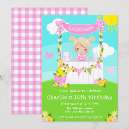 Rosa Lemonade stand Birthday Blonde Hair Girl Inbjudningar